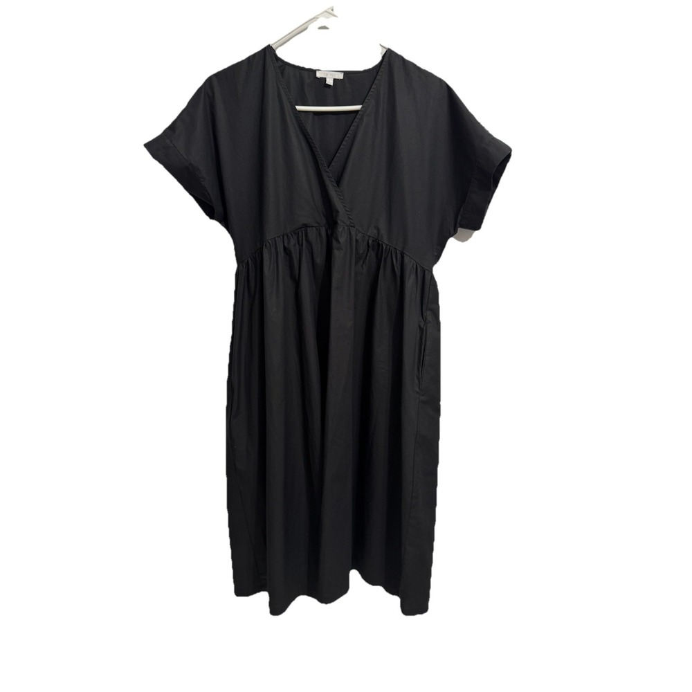 Calme ~ Johnny Was Medium Black V-Neck Crossover Dolman Dress Cotton Lagenlook